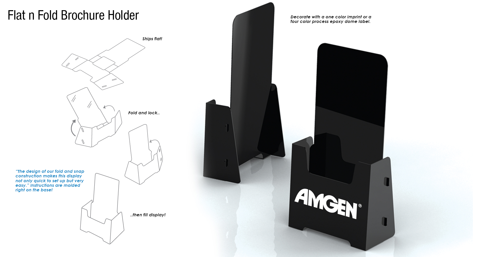 Flat and fold molded brochures holder